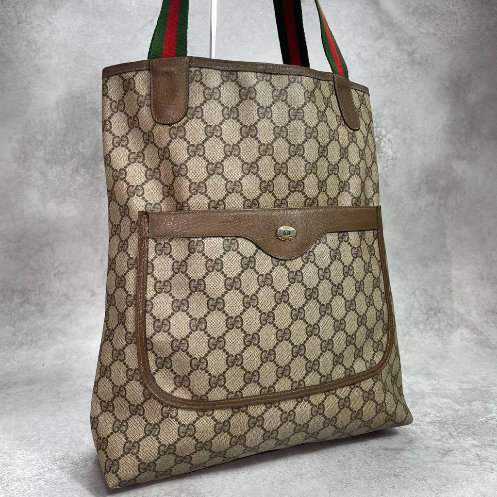 Gucci GG Sherry Line Tote Bag Brown Leather Logo