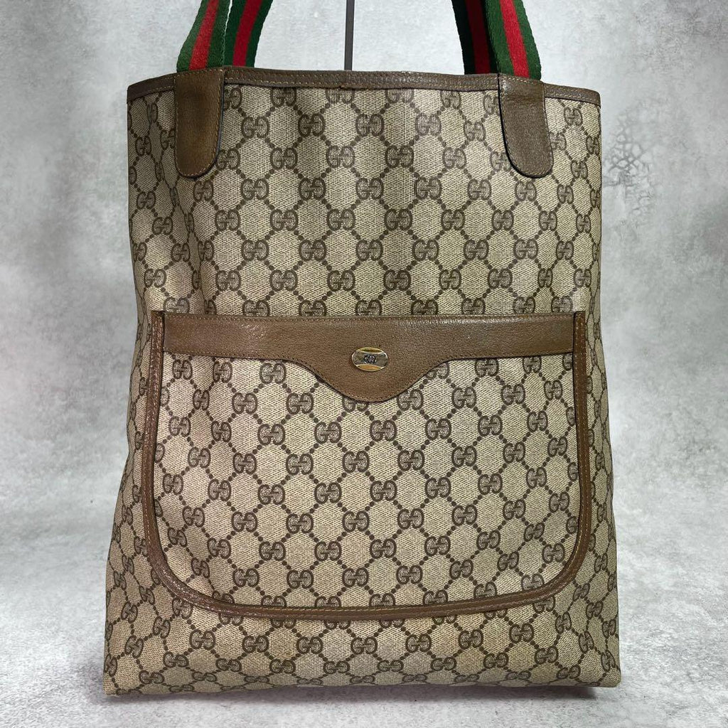 Gucci GG Sherry Line Tote Bag Brown Leather Logo — view 2