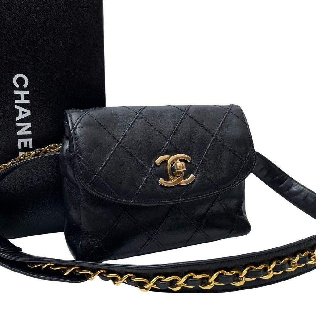 Chanel Bicolor Quilted Waist Bag Pouch CC Logo Black