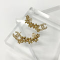 Chanel CC Logo Rhinestone Flower Motif Earrings Gold