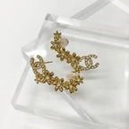Chanel CC Logo Rhinestone Flower Motif Earrings Gold — view 2