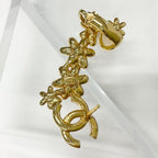 Chanel CC Logo Rhinestone Flower Motif Earrings Gold — view 5