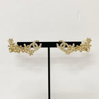 Chanel CC Logo Rhinestone Flower Motif Earrings Gold — view 6