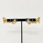 Chanel CC Logo Rhinestone Flower Motif Earrings Gold — view 8