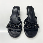 Hermes Aggaccio Leather Chaine D'ancre Studs Sandals Black — view 2