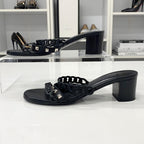 Hermes Aggaccio Leather Chaine D'ancre Studs Sandals Black — view 3