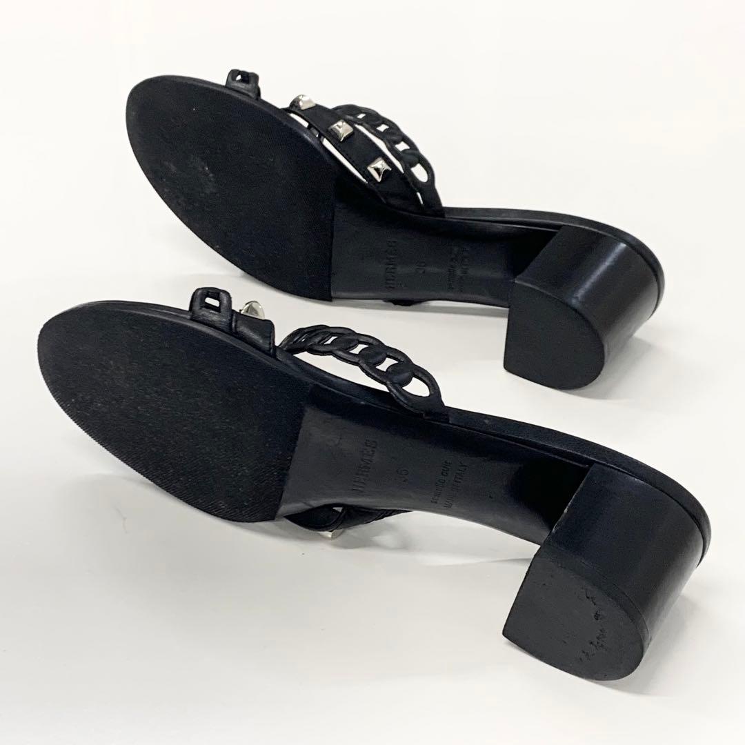 Hermes Aggaccio Leather Chaine D'ancre Studs Sandals Black — view 6