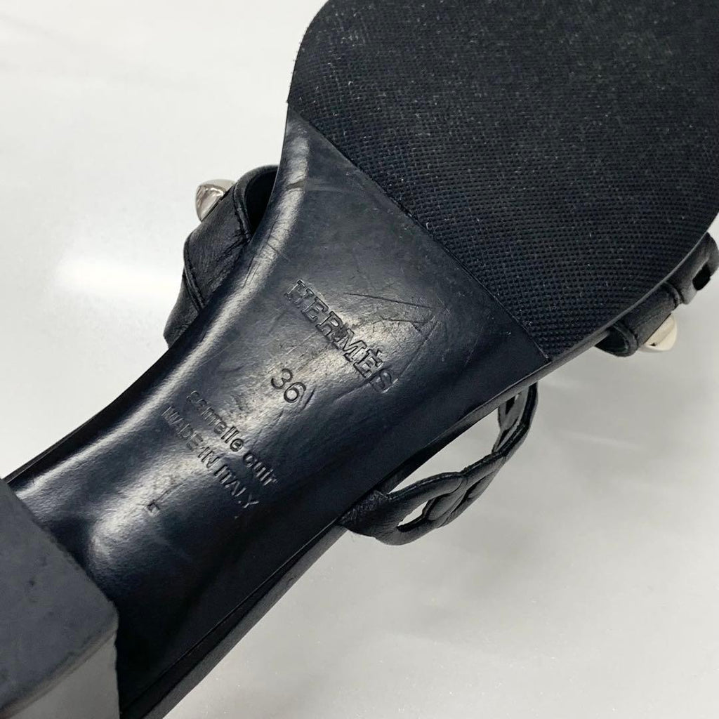Hermes Aggaccio Leather Chaine D'ancre Studs Sandals Black — view 8