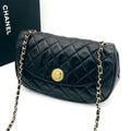 Chanel Quilted Chain Shoulder Bag Lambskin Black Gold