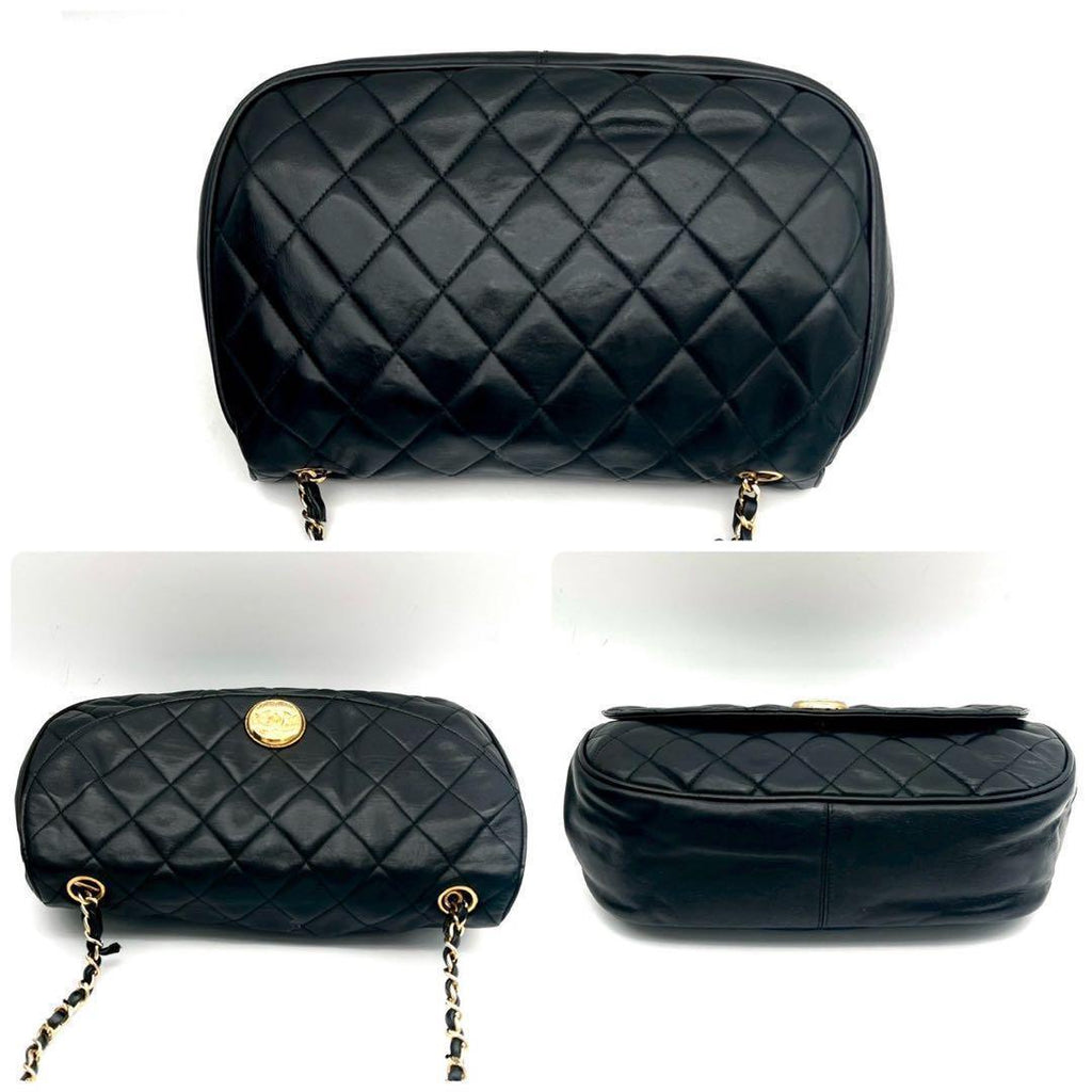 Chanel Quilted Chain Shoulder Bag Lambskin Black Gold — view 8