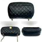 Chanel Quilted Chain Shoulder Bag Lambskin Black Gold — view 8
