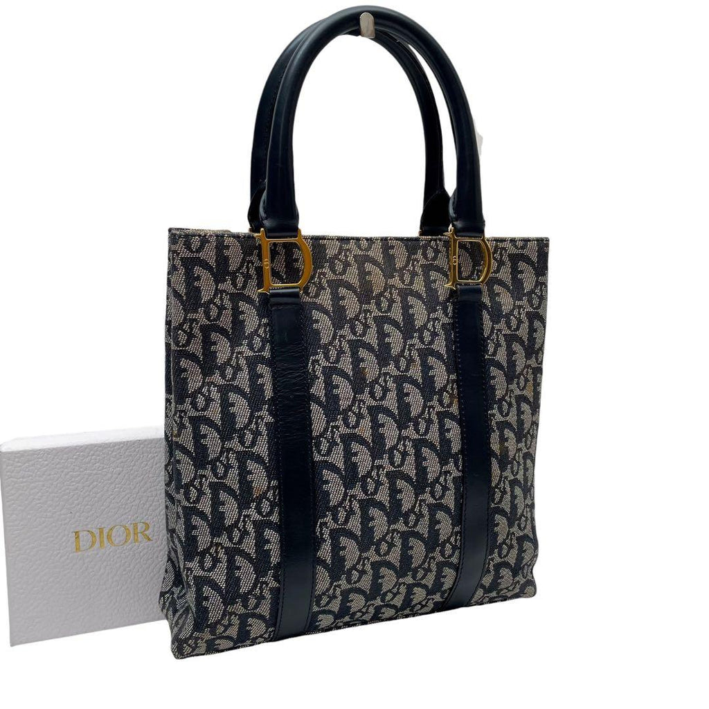 Dior Trotter Canvas Leather Hand Tote Navy
