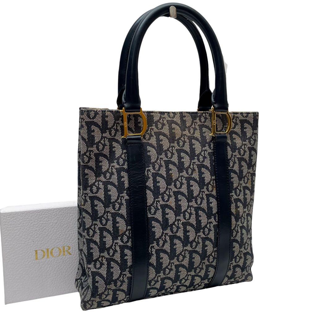 Dior Trotter Canvas Leather Hand Tote Navy