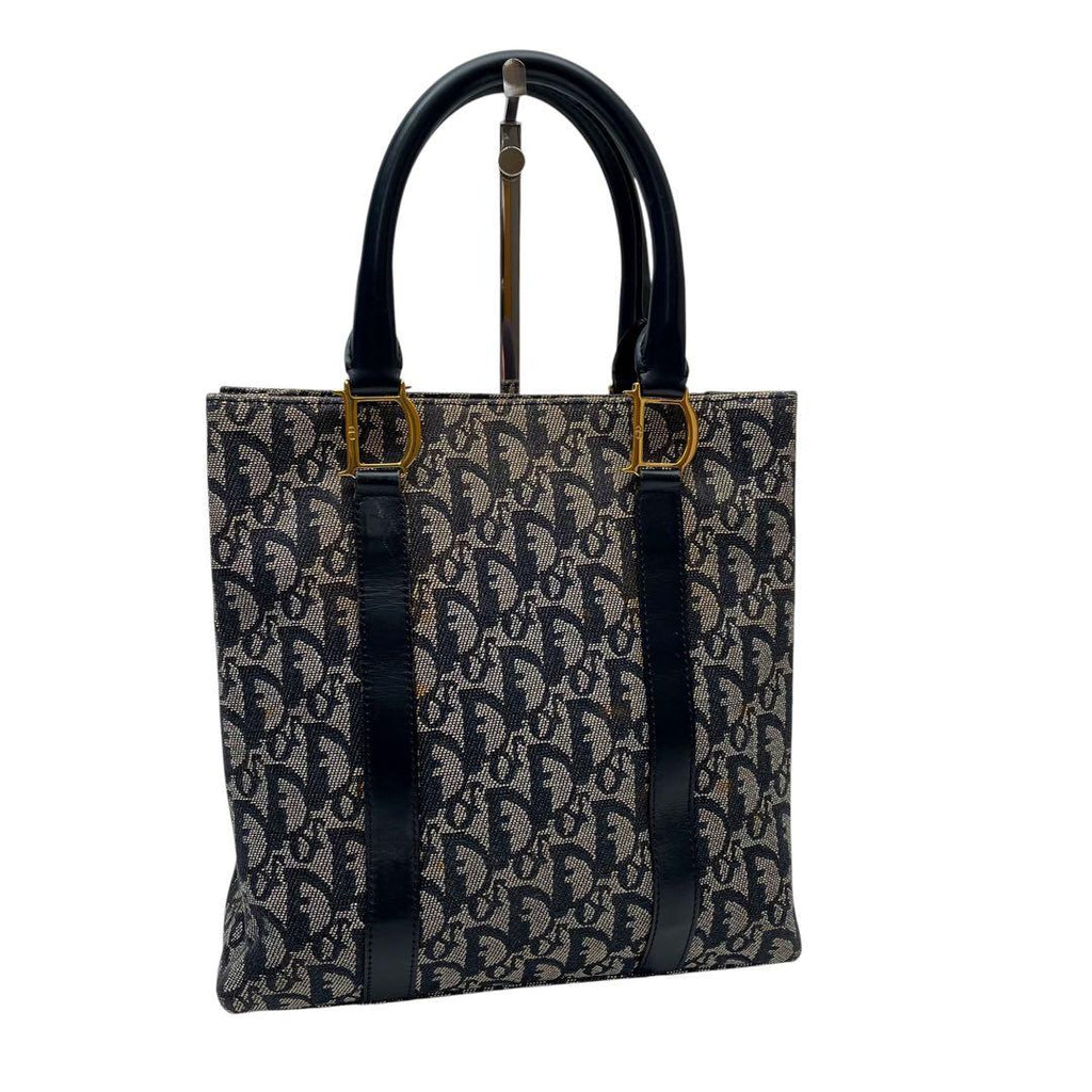 Dior Trotter Canvas Leather Hand Tote Navy — view 3