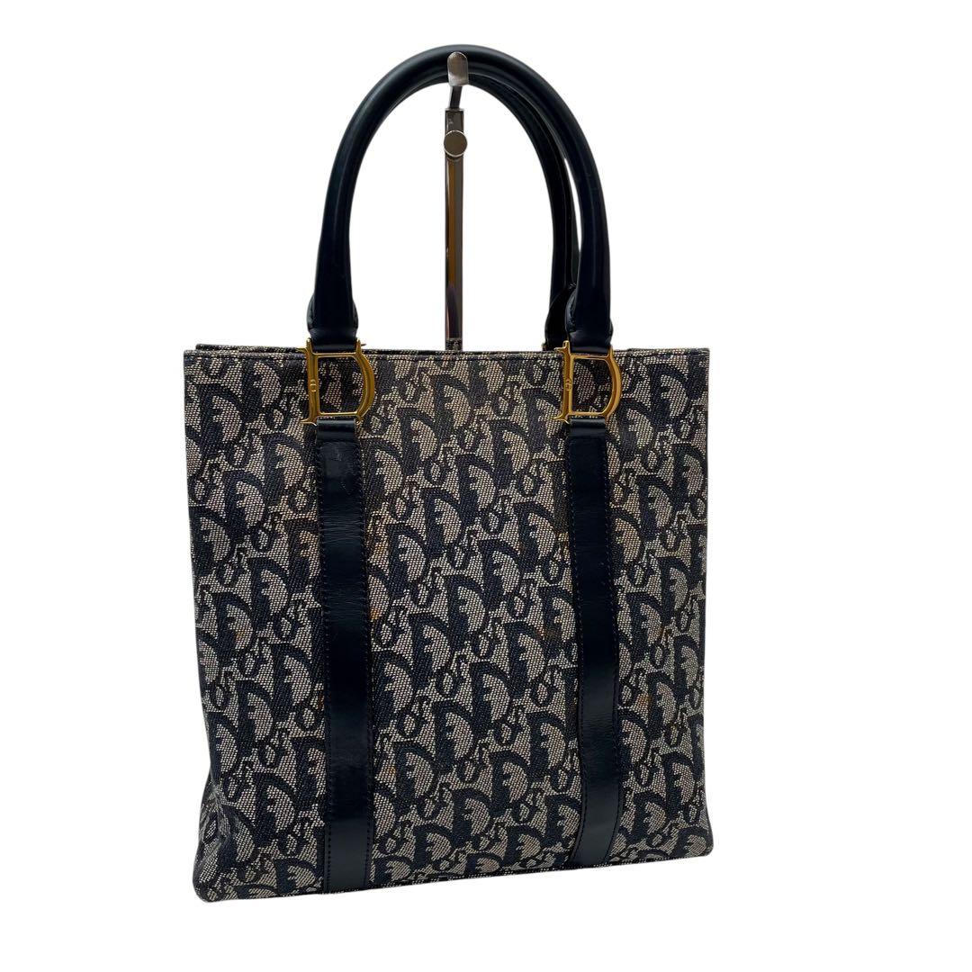Dior Trotter Canvas Leather Hand Tote Navy — view 3