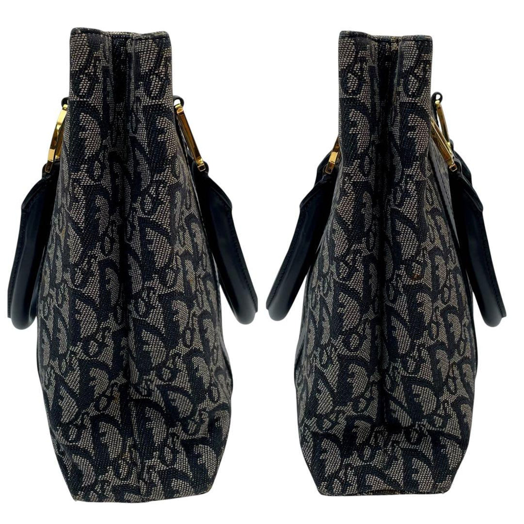 Dior Trotter Canvas Leather Hand Tote Navy — view 4