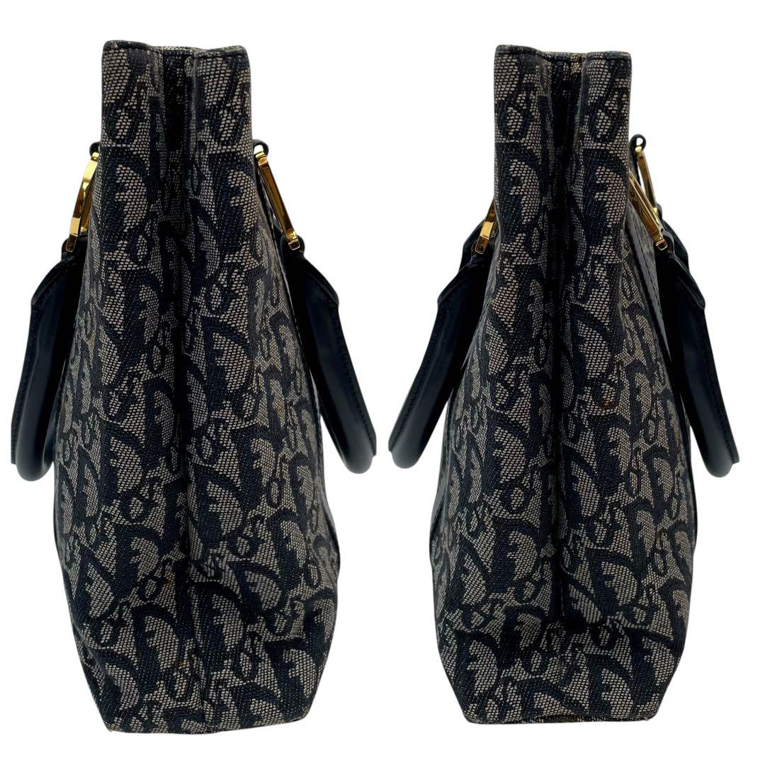 Dior Trotter Canvas Leather Hand Tote Navy — view 4