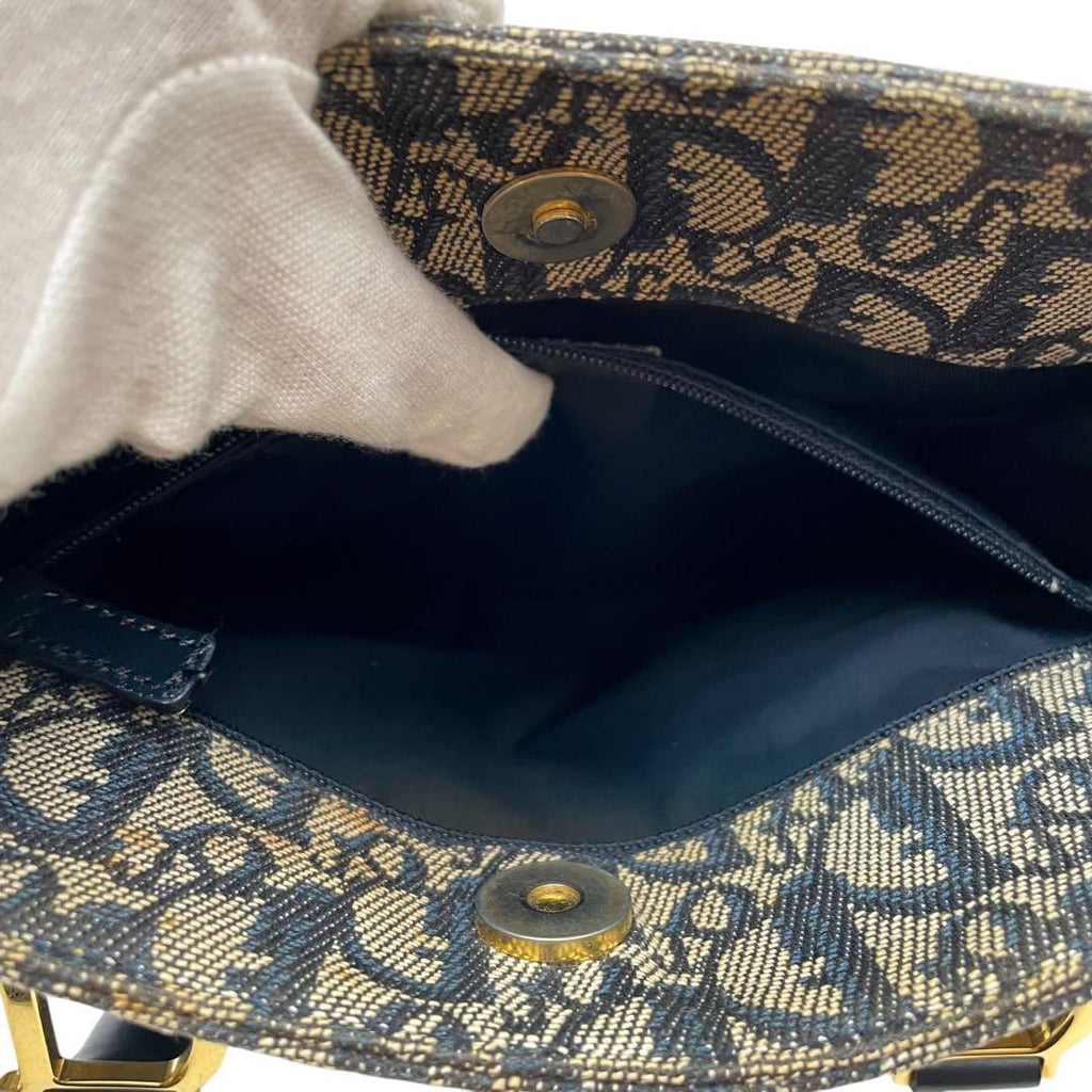 Dior Trotter Canvas Leather Hand Tote Navy — view 9