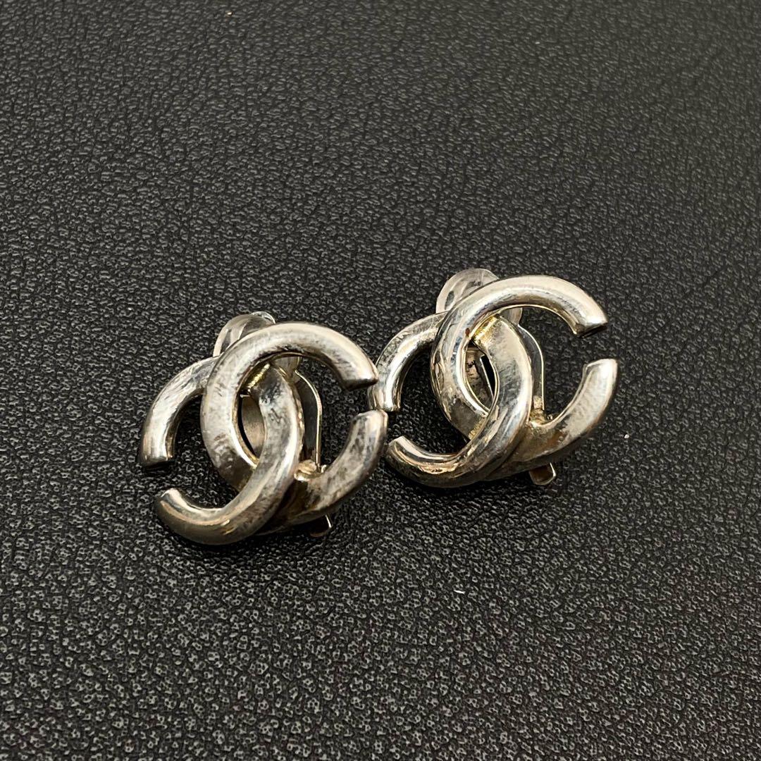 Chanel CC Logo Earrings Silver Twisted Icon Coco — view 2