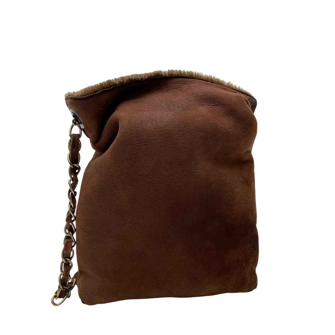 Chanel CC Logo Shearling Leather Fur Chain Shoulder — view 2