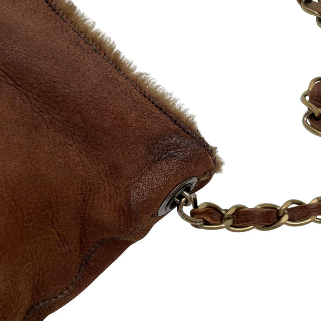 Chanel CC Logo Shearling Leather Fur Chain Shoulder — view 8