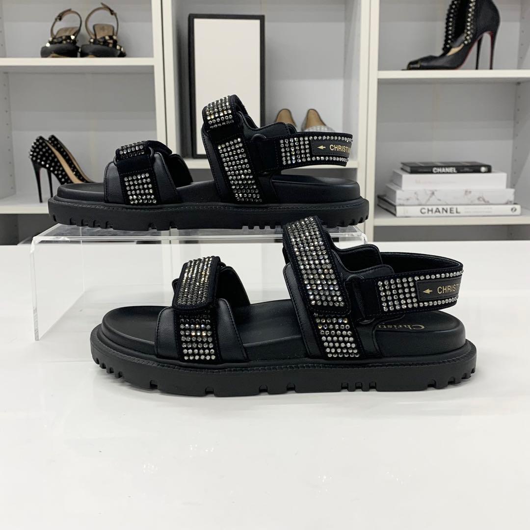 Dior Act Lambskin Rhinestone Sandals — view 3