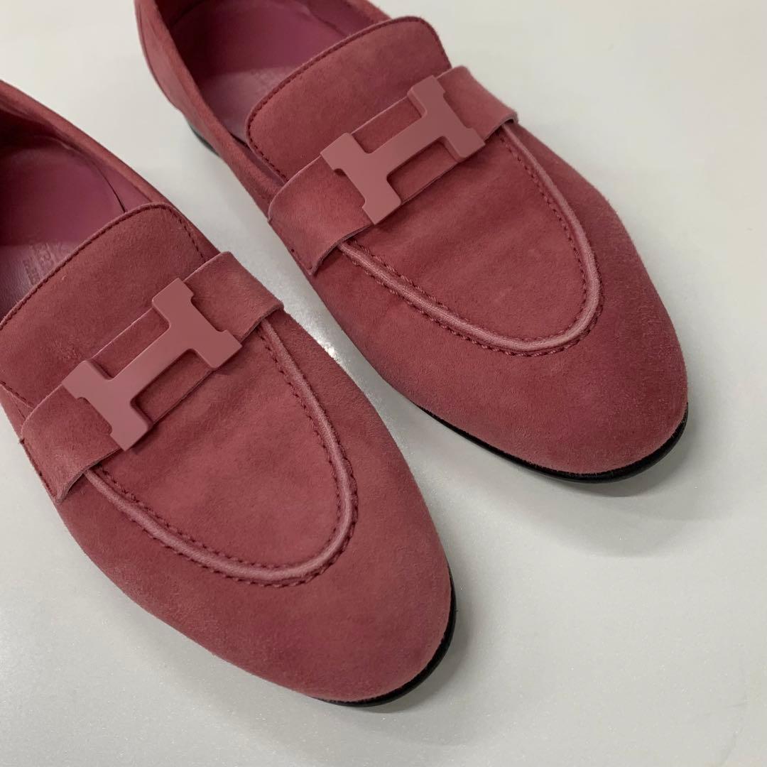 Hermes Paris Suede Loafers Pink — view 9