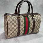 Gucci GG Sherry Line Boston Bag Brown Logo Leather