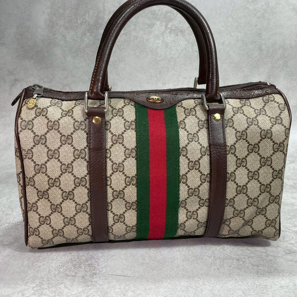 Gucci GG Sherry Line Boston Bag Brown Logo Leather — view 2