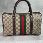 Gucci GG Sherry Line Boston Bag Brown Logo Leather — view 2
