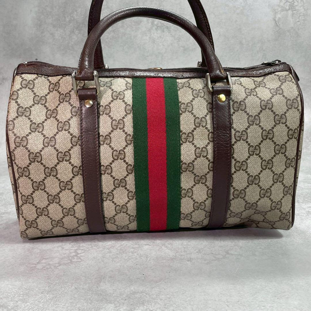 Gucci GG Sherry Line Boston Bag Brown Logo Leather — view 3