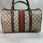 Gucci GG Sherry Line Boston Bag Brown Logo Leather — view 3