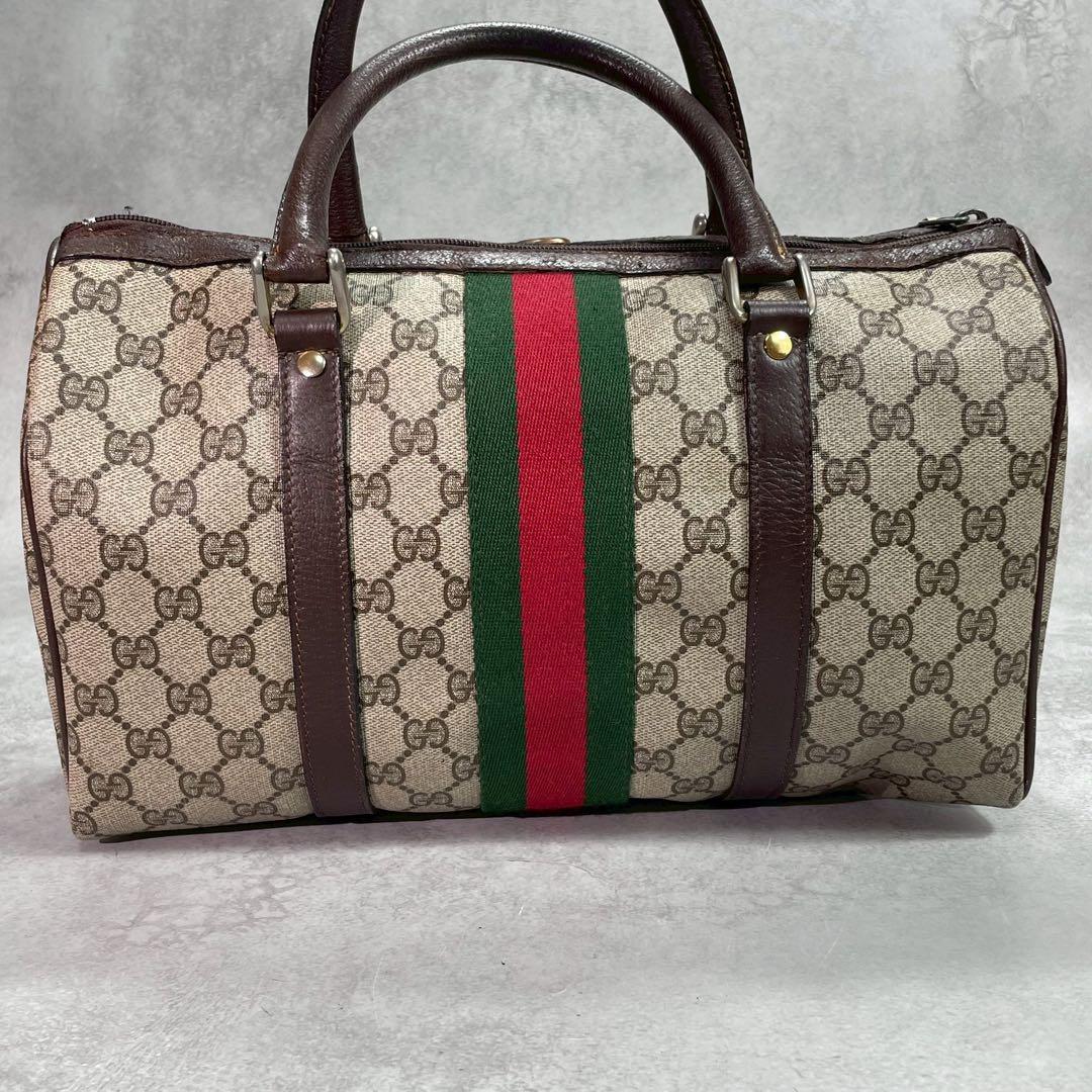 Gucci GG Sherry Line Boston Bag Brown Logo Leather — view 3