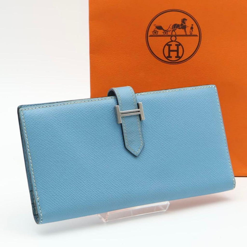 Hermes Bearn Classic Blue Jean Silver Wallet