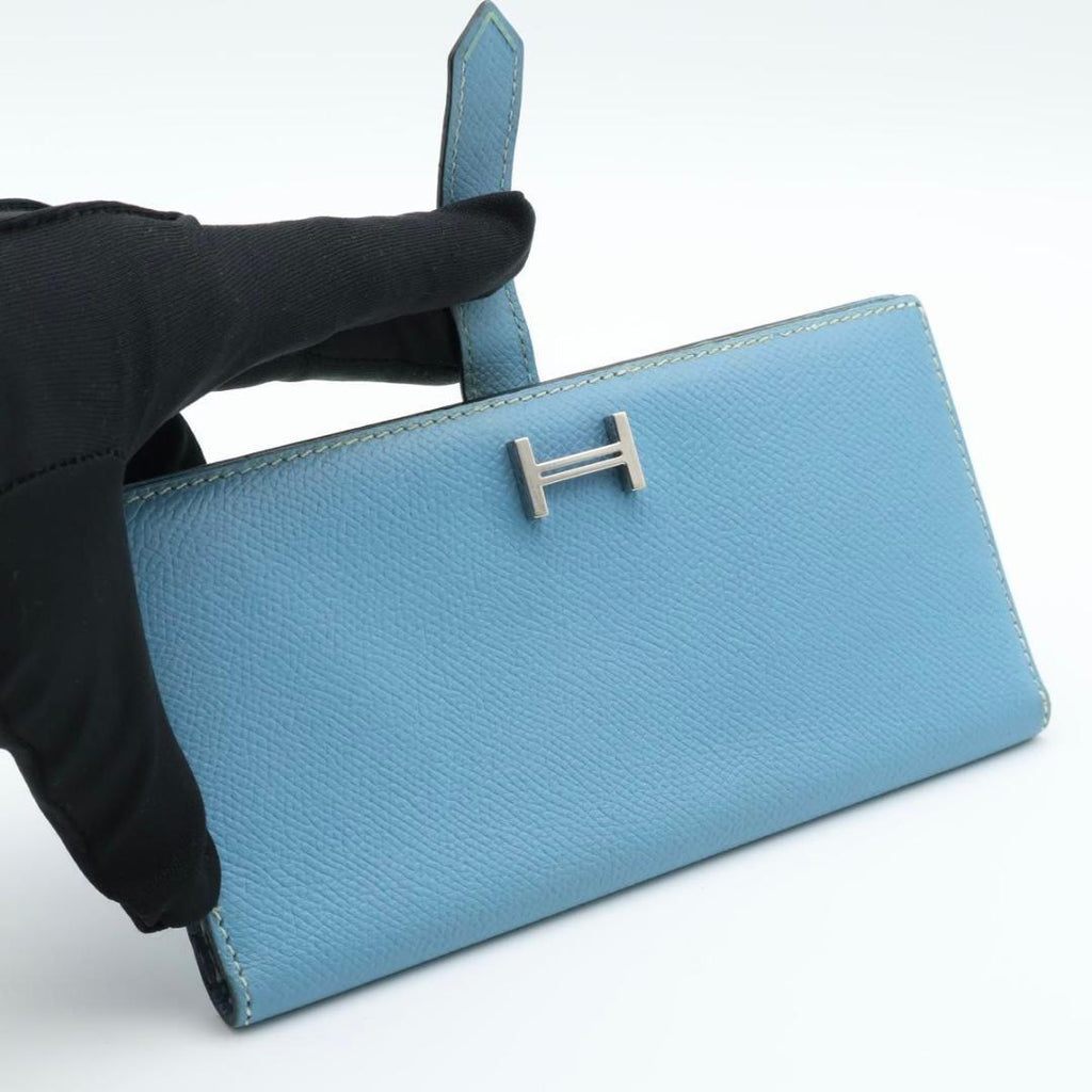 Hermes Bearn Classic Blue Jean Silver Wallet — view 2