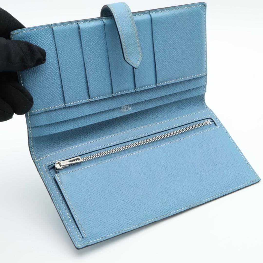 Hermes Bearn Classic Blue Jean Silver Wallet — view 3