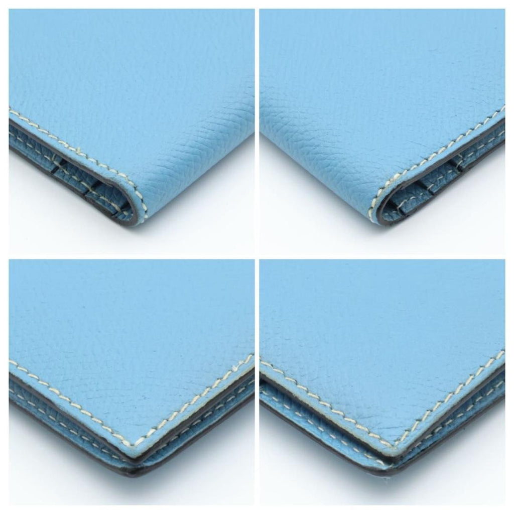 Hermes Bearn Classic Blue Jean Silver Wallet — view 8