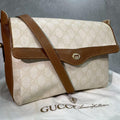 Gucci GG Shoulder Bag Beige Brown Logo Leather