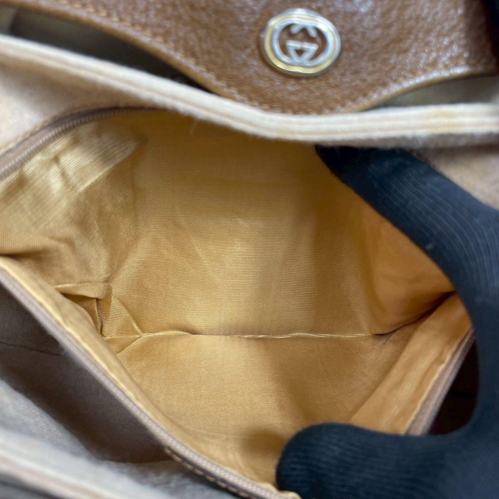 Gucci GG Shoulder Bag Beige Brown Logo Leather — view 6