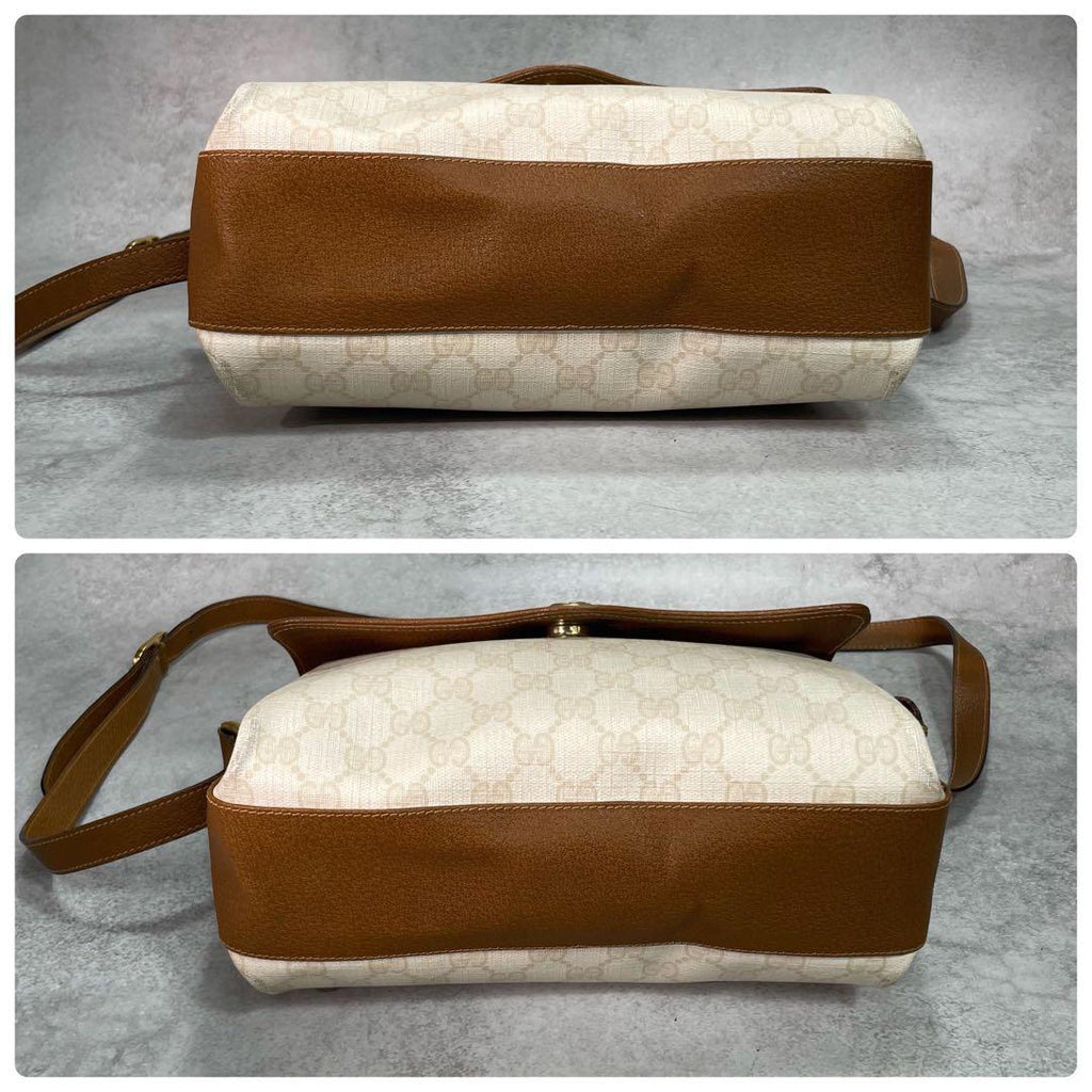 Gucci GG Shoulder Bag Beige Brown Logo Leather — view 8