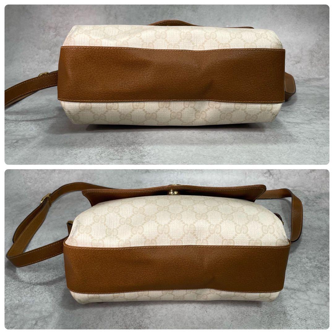 Gucci GG Shoulder Bag Beige Brown Logo Leather — view 8