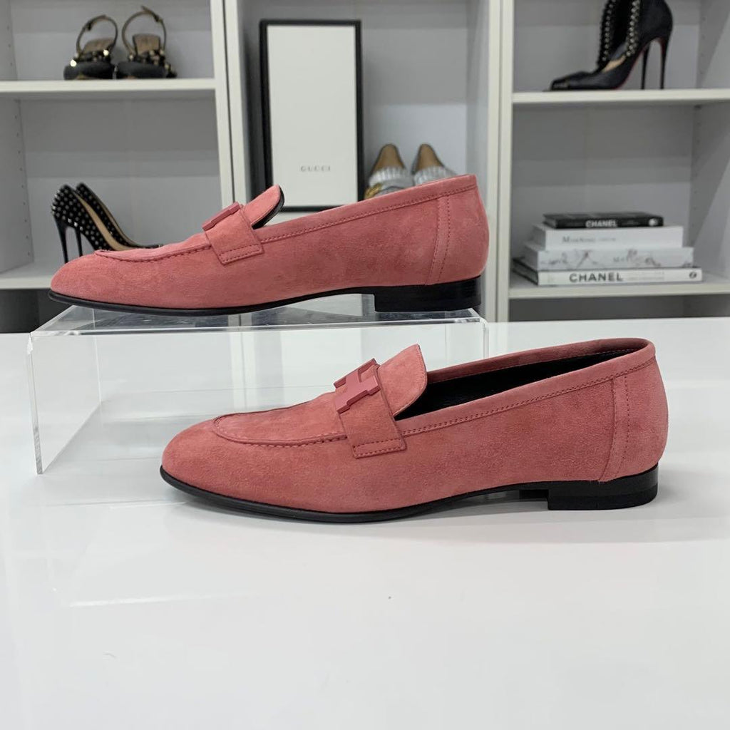 Hermes Paris Suede Hhardware Loafers Pink — view 3