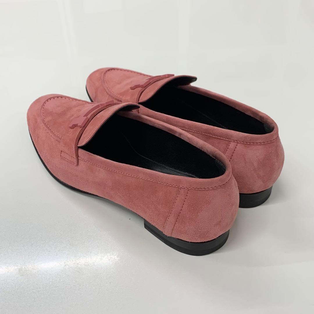 Hermes Paris Suede Hhardware Loafers Pink — view 4