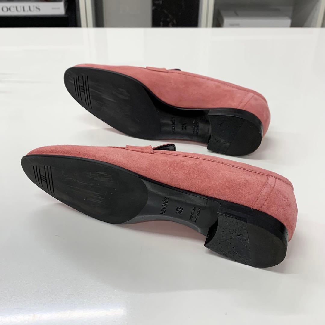 Hermes Paris Suede Hhardware Loafers Pink — view 6