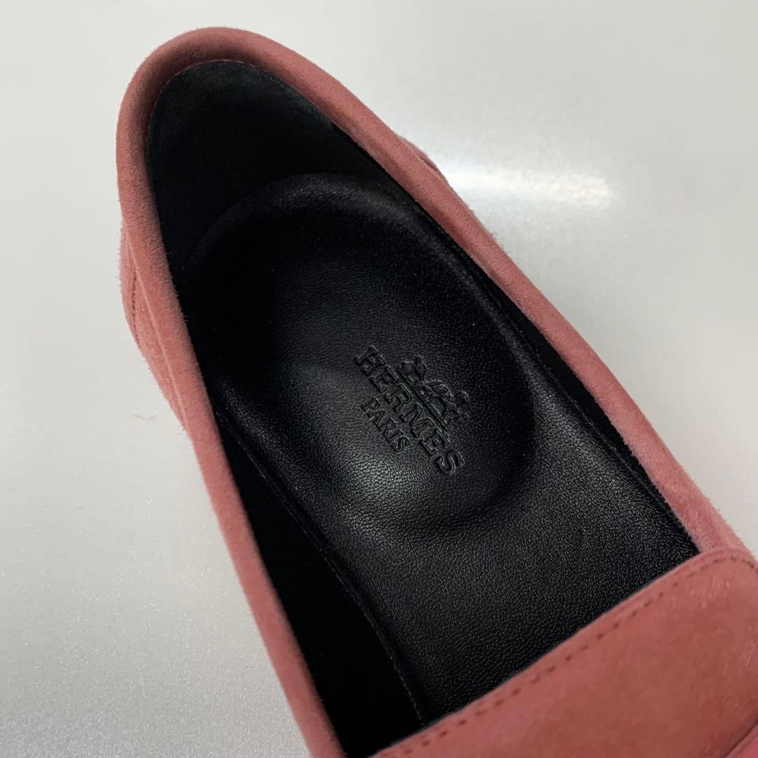 Hermes Paris Suede Hhardware Loafers Pink — view 7