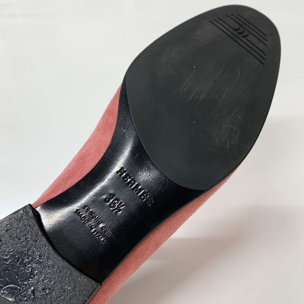 Hermes Paris Suede Hhardware Loafers Pink — view 8