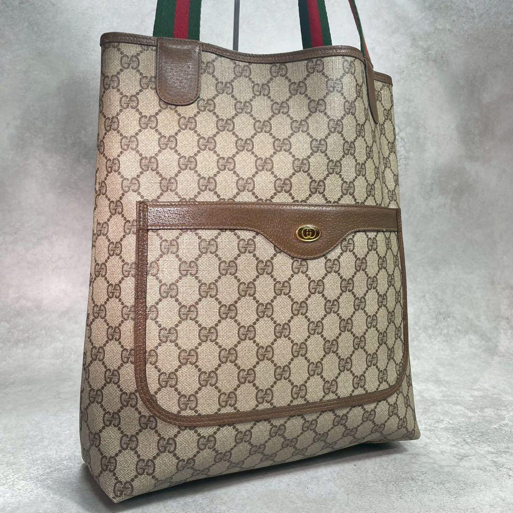 Gucci GG Sherry Line Tote Brown Leather