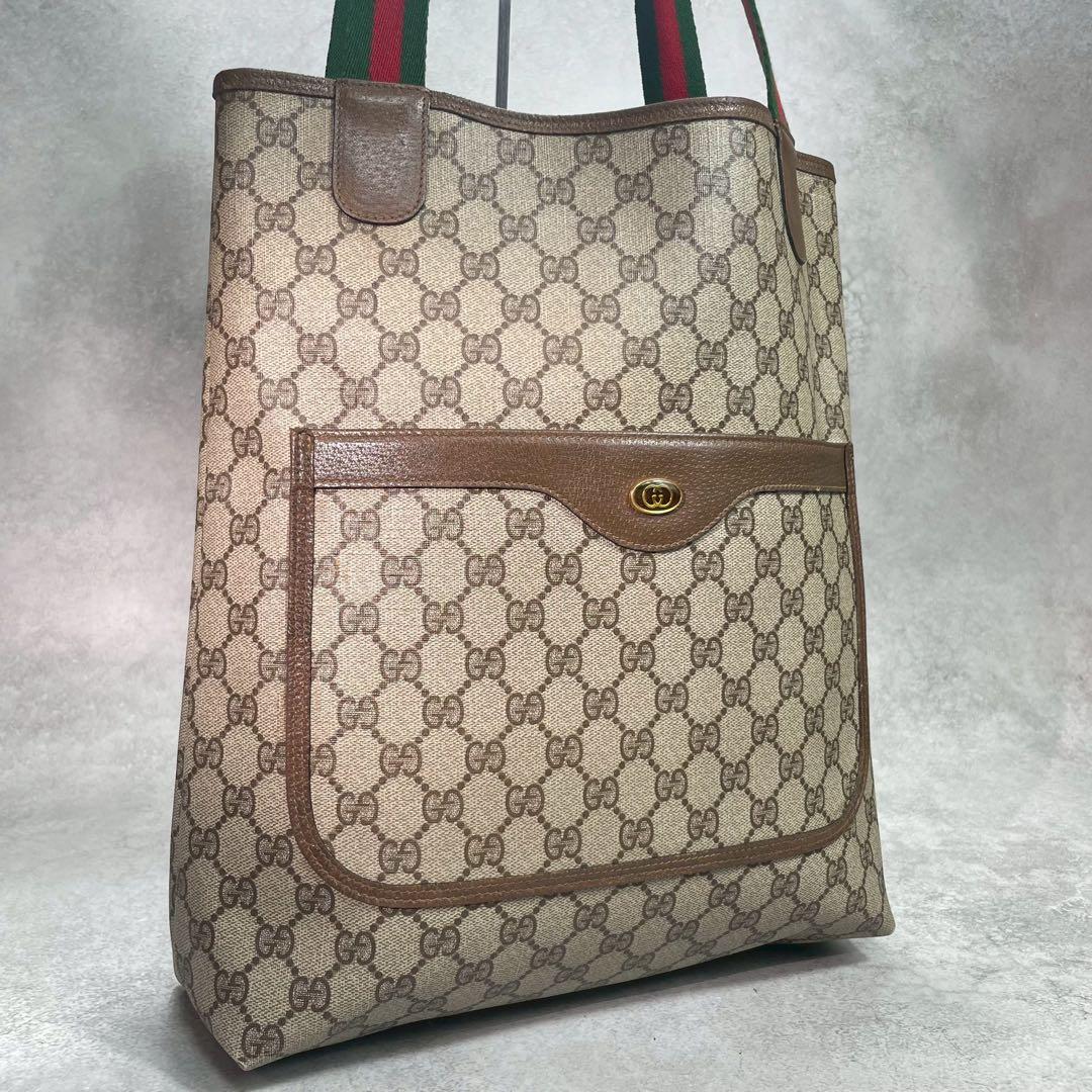 Gucci GG Sherry Line Tote Brown Leather