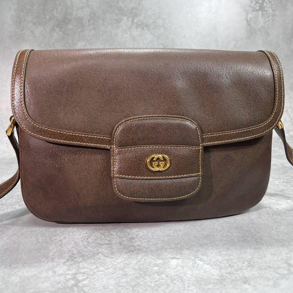 Gucci Shoulder Bag Brown Logo Gold Leather — view 2