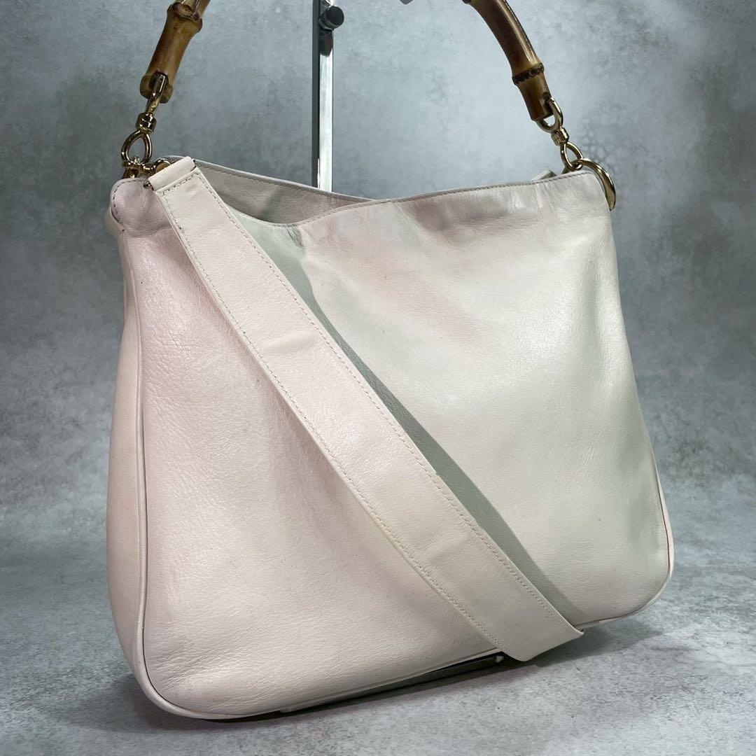 Gucci Shoulder Bag 2-Way Bamboo White Leather